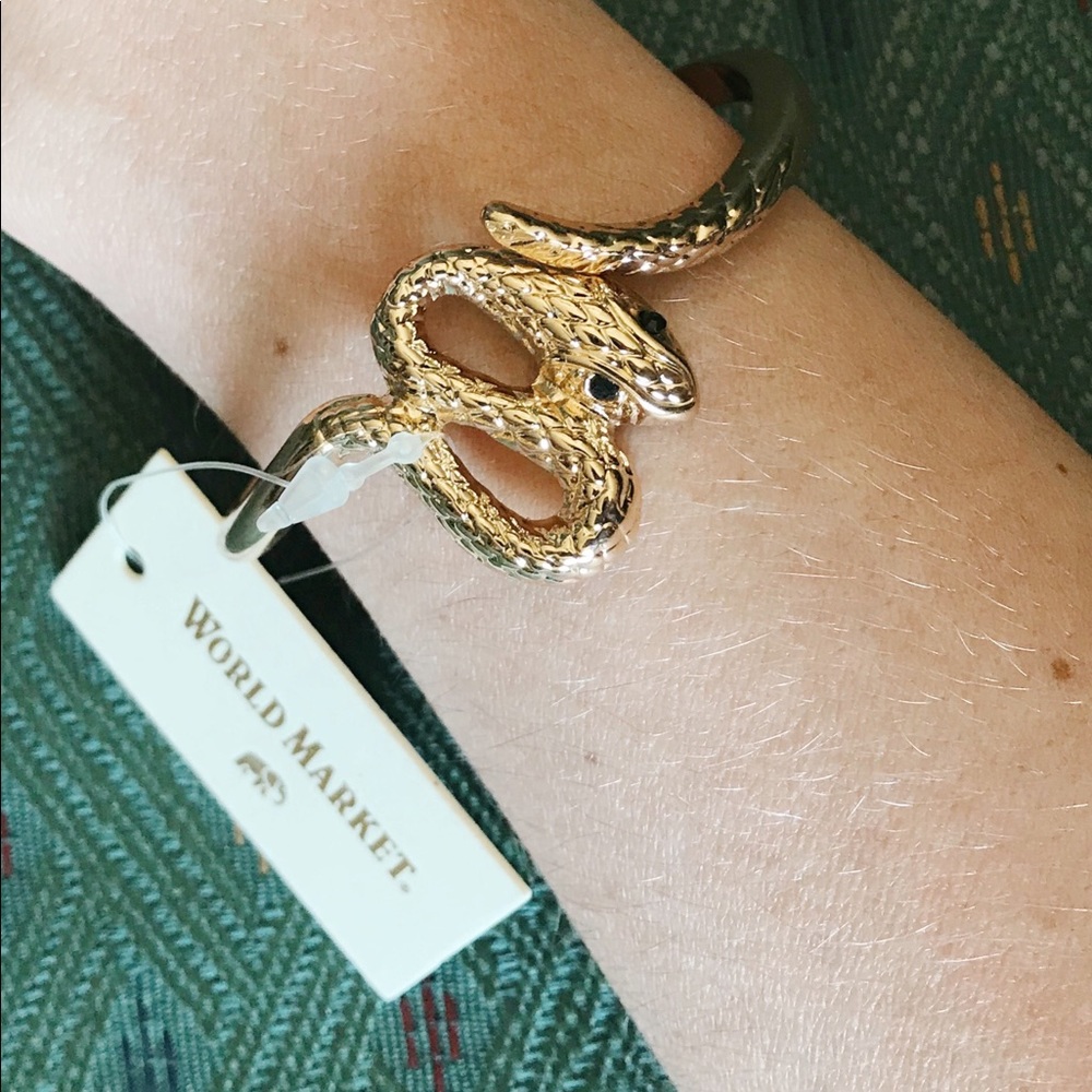 Gold Snake Hinged Cuff Bracelet - Picture 5 of 6